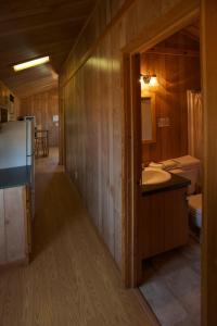 Douglas CenterArrowhead Camping Resort Deluxe Cabin 14的一间带水槽和台面的小浴室