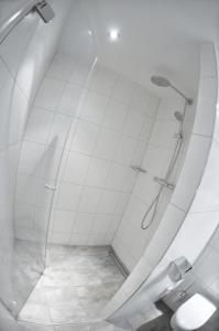 柏林ADELANTE Boutique Hotel的浴室里设有玻璃门淋浴