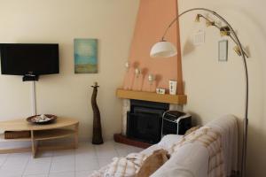 拉戈斯Casa Encosta do Sol的带沙发和壁炉的客厅