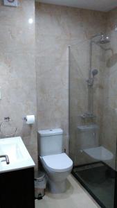 马德里Madrid Rent 3的浴室配有卫生间、淋浴和盥洗盆。