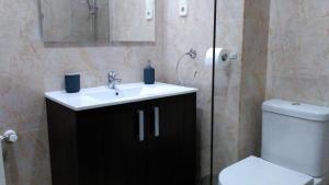 马德里Madrid Rent 3的一间带水槽、卫生间和镜子的浴室