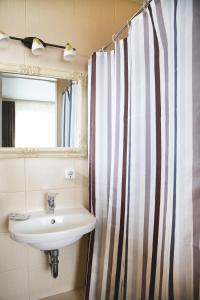 阿维基尼母亲厨房宾馆的一间带水槽和淋浴帘的浴室