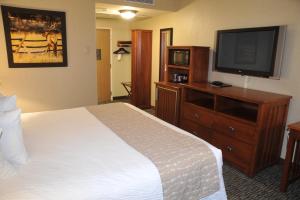 米苏拉米苏拉卡芒酒店的配有一张床和一台平面电视的酒店客房