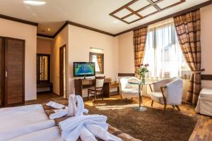 泰特文Family Hotel Teteven的酒店客房设有床和客厅。