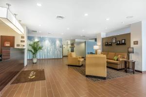 奥法隆Sleep Inn & Suites O'Fallon MO - Technology Drive的医院的大厅,里面摆放着长沙发和椅子