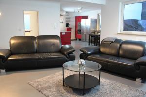 诺德施泰特Rooftop Apartment的客厅配有两张真皮沙发和一张桌子