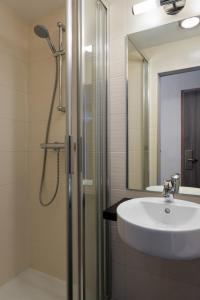 巴黎雷姆斯酒店的一间带水槽和淋浴的浴室