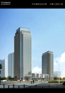 天津天津中北艾丽华酒店及服务公寓的城市中两座高楼 ⁇ 染