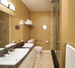 滨湖尼亚加拉格里夫斯甜蜜隐遁公寓的一间带水槽、卫生间和淋浴的浴室
