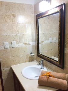 拉斯加勒拉斯Las Galeras Hotel的一间带水槽和大镜子的浴室