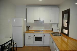 MontsonisCasa Anina的厨房配有白色橱柜、水槽和冰箱。