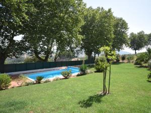 CarreirosCozy Villa with Private Swimming Pool的一个带游泳池和树木的花园