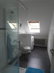 卡斯特罗普-劳克塞尔Apartment 1G的带淋浴、卫生间和盥洗盆的浴室