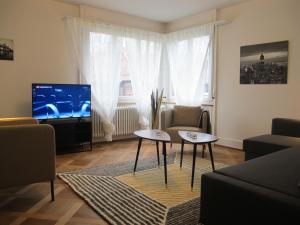 苏黎世Zurich Furnished Apartments的带沙发和电视的客厅