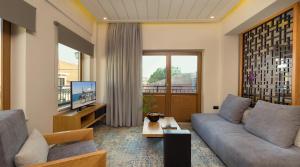 干尼亚奎里尼豪华酒店的带沙发和电视的客厅