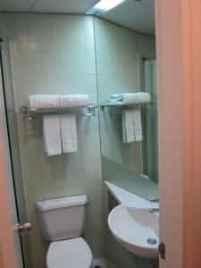 香港宜必思香港北角酒店的一间带卫生间、水槽和镜子的浴室