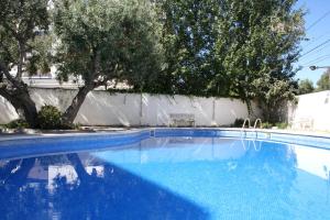 坎布里尔斯Synergie SI14 - Sol Daurat的一座绿树成荫的蓝色游泳池和白色的围栏