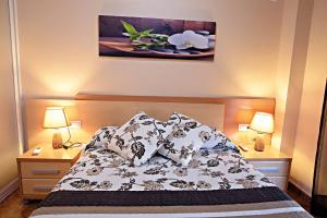 埃尔达Hostal Carrizo的一间卧室配有一张带枕头的床和两盏灯。