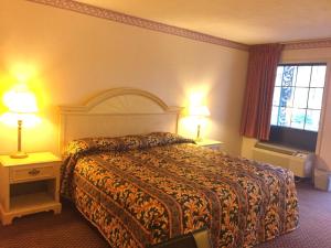 新坎伯兰Budget Inn New Cumberland-Harrisburg-Hershey-York的酒店客房,配有一张床和两盏灯