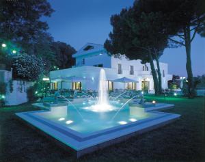 马里诺LH Hotel Domus Caesari的夜晚在房子前面的喷泉