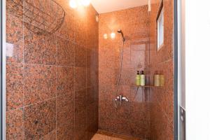 座间味村阿嘉岛哈那木罗酒店的带淋浴的浴室和玻璃门