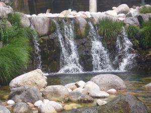 安旱斯达塞拉埃斯特雷拉宾馆的岩石花园中的瀑布