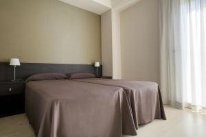 瓦伦西亚达米亚博内特大学旅舍的一间卧室配有一张带灰色毯子的大床