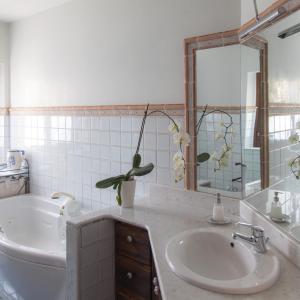 龙基德伊莱焦纳里B&B Borgo San Vito的带浴缸、水槽和镜子的浴室