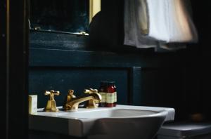 萨拉托加泉Brentwood Hotel的浴室水槽上装有金色水龙头