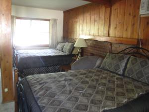 克恩维尔Kern Riverfront Lodge的一间卧室设有两张床和窗户。