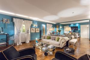 罗马林涅欧别墅酒店的客厅拥有蓝色的墙壁和沙发