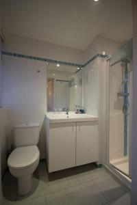 圣艾夫斯Atlantic Heights Guest House的浴室配有卫生间、盥洗盆和淋浴。