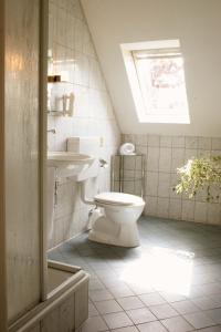 吕贝克祖姆拉兹赫恩酒店的一间带卫生间和水槽的浴室