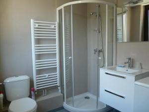 塞拉克安布赫特公寓的带淋浴、卫生间和盥洗盆的浴室