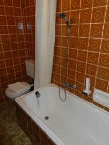 格明德Locus Malontina Hotel的带浴缸和卫生间的浴室。