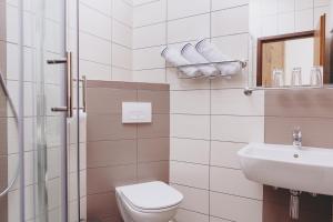 PrevaljeGostišče Krivograd的白色的浴室设有卫生间和水槽。