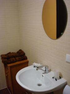 第聂伯罗Отель Гармония的一间带水槽和镜子的浴室