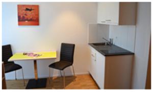 Bazenheid加尼毕亨巴茨恩海德酒店的小厨房配有桌椅和水槽