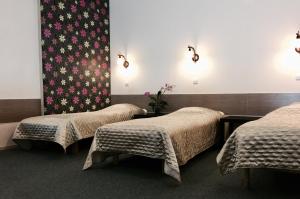 瓦尔加玛丽亚旅馆的一间医院房间,墙上挂着鲜花,配有两张床