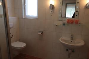 维也纳新城卡萨托颇力诺旅馆的一间带卫生间和水槽的浴室