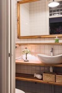 赫尔辛基Artist Apartment Susi的一间带水槽和镜子的浴室