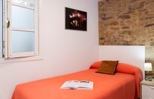 圣地亚哥－德孔波斯特拉Pensión Rua Nova的一间卧室配有一张床,上面有两本书