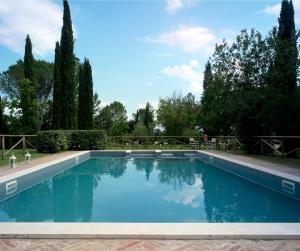 蒙特罗尼德阿尔比亚圣·法比亚诺城堡乡村民宿的一座树木繁茂的庭院内的游泳池