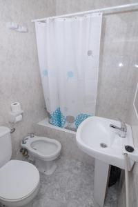 圣安东尼奥罗萨莉娅旅馆的浴室配有卫生间、盥洗盆和淋浴。