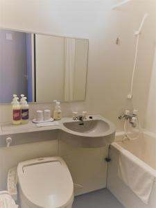 山形市皇冠山形酒店的一间带卫生间、水槽和镜子的浴室