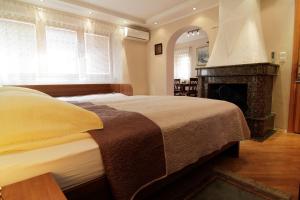 萨拉热窝小王子住宿加早餐旅馆的一间卧室配有一张床和一个壁炉