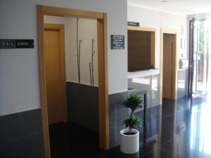 库列拉埃尔法罗公寓式酒店的建筑里两棵盆栽的走廊