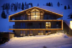 上陶恩Mountain Vita的夜晚雪中的房子