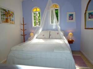 阿布拉奥阿拉汀加酒店的一间卧室配有一张带蚊帐的床