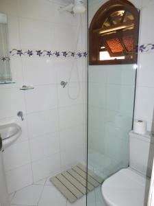阿布拉奥阿拉汀加酒店的带淋浴、卫生间和盥洗盆的浴室